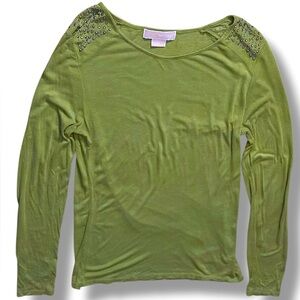 Michael Kors Olive Green Embellished Long Sleeve Top | Lightweight | Sz:M